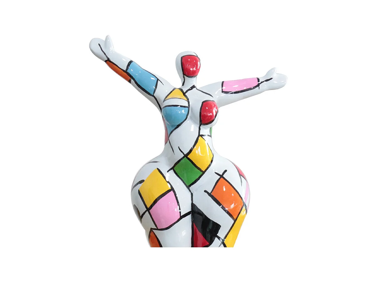 Statue femme bras levés carreaux multicolores H34 cm - LADY SQUARE
