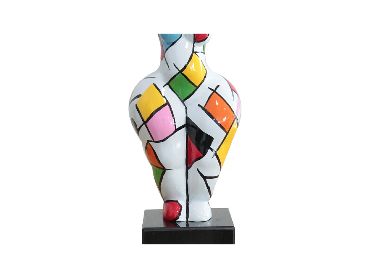 Statue femme bras levés carreaux multicolores H34 cm - LADY SQUARE