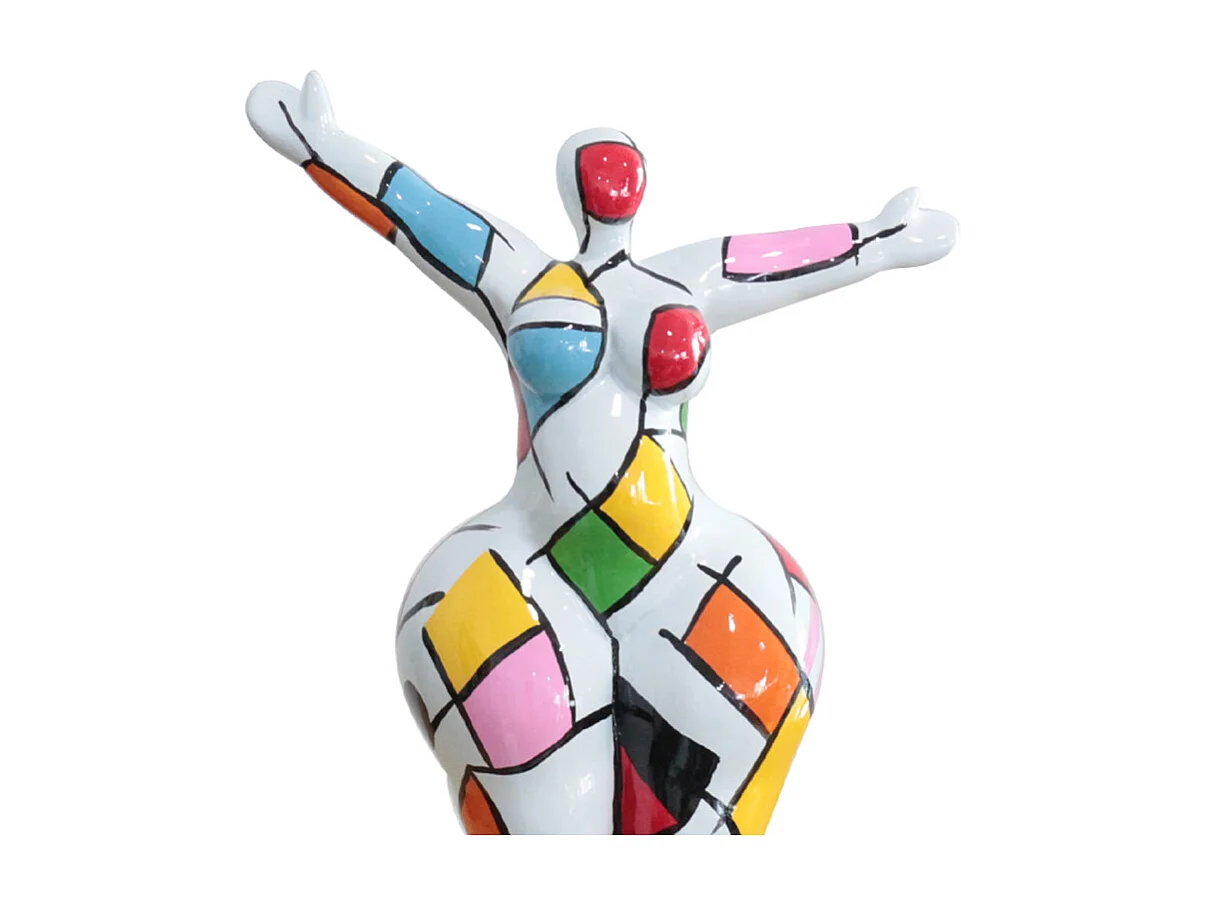 Statue femme bras levés carreaux multicolores H34 cm - LADY SQUARE