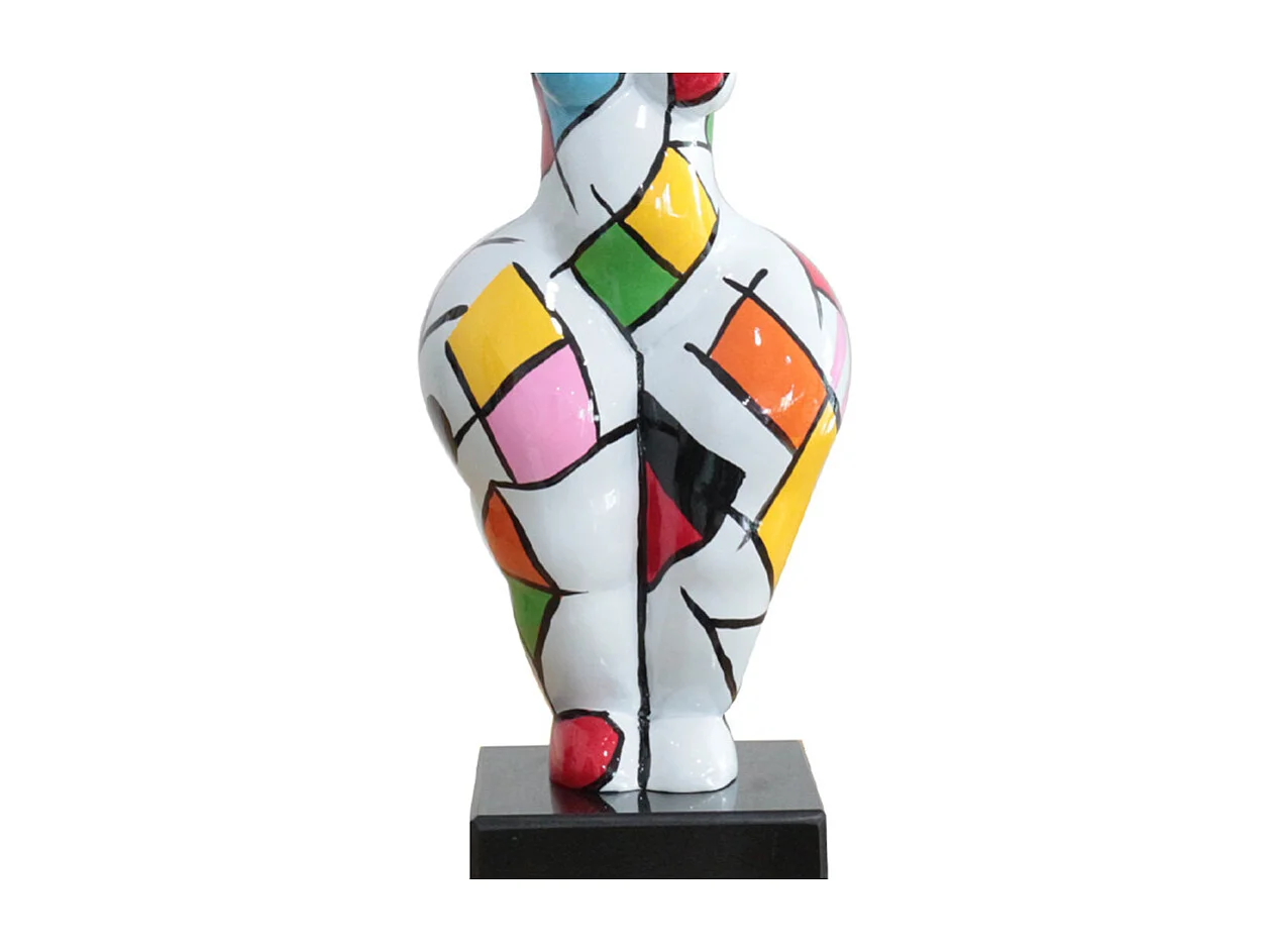Statue femme bras levés carreaux multicolores H34 cm - LADY SQUARE