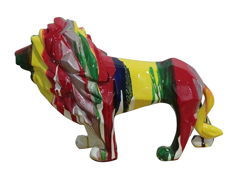 Statue lion géométrique avec coulures multicolores H32 cm - SCAR