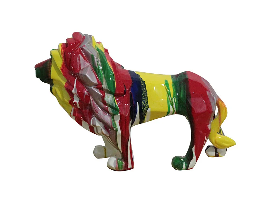 Statue lion géométrique avec coulures multicolores H32 cm - SCAR