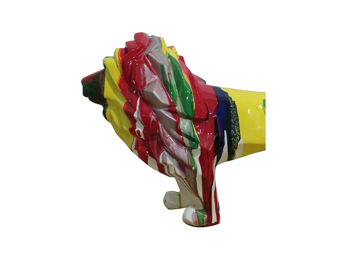 Statue lion géométrique avec coulures multicolores H32 cm - SCAR