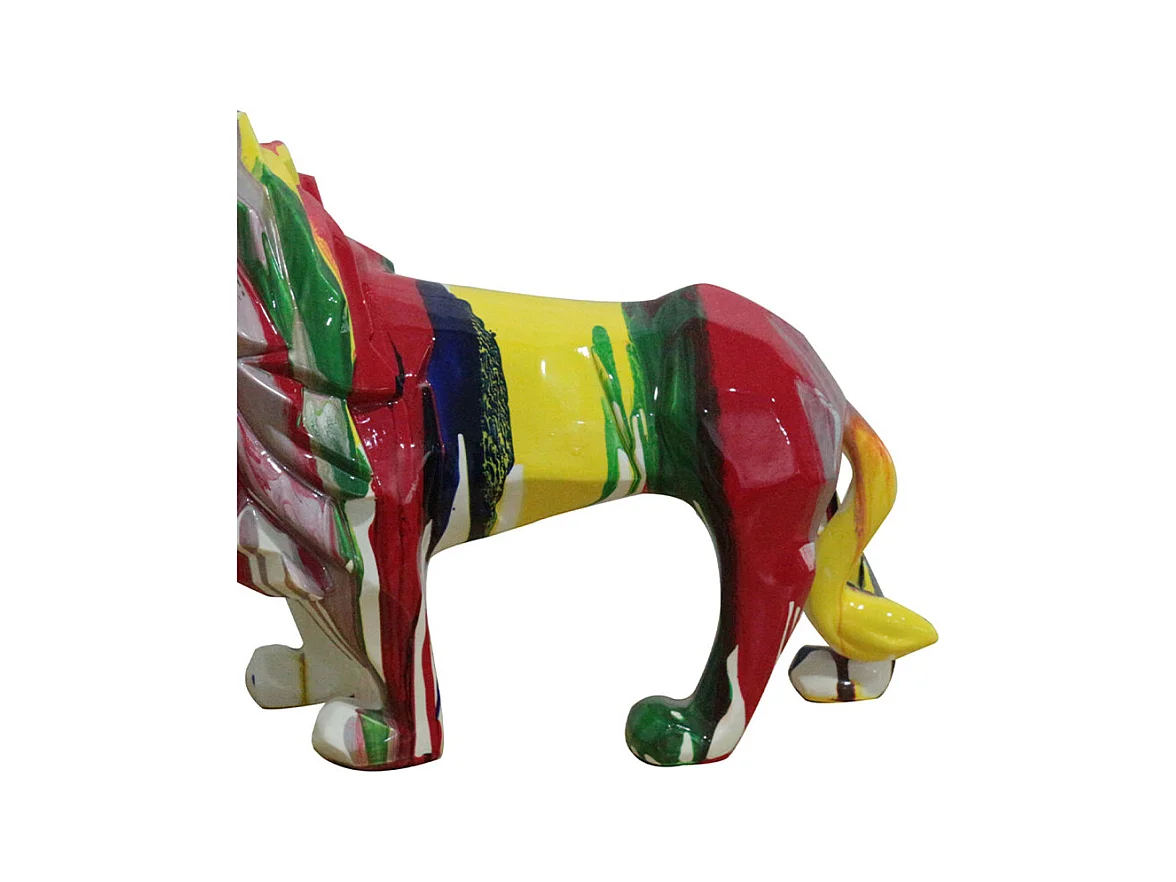 Statue lion géométrique avec coulures multicolores H32 cm - SCAR