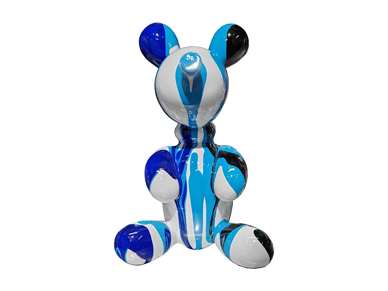 Statuette nounours balloon blanc noir et bleu H17 cm - LOTSO DRIPS 01