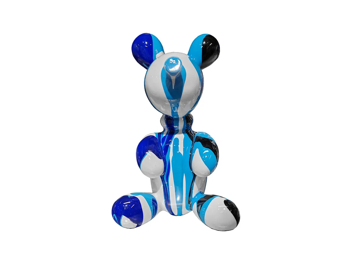 Statuette nounours balloon blanc noir et bleu H17 cm - LOTSO DRIPS 01