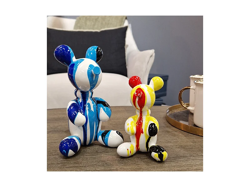 Statuette nounours balloon blanc noir et bleu H17 cm - LOTSO DRIPS 01