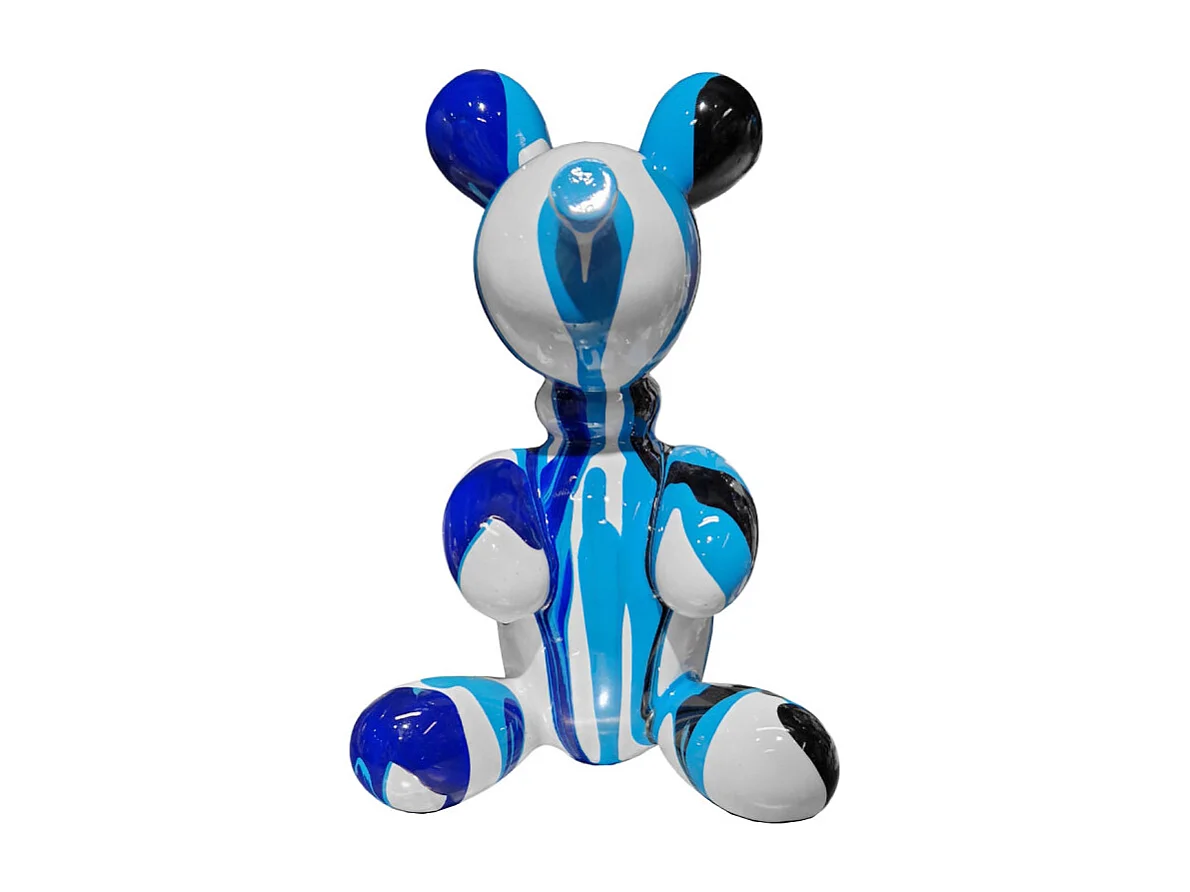Statuette nounours balloon blanc noir et bleu H17 cm - LOTSO DRIPS 01