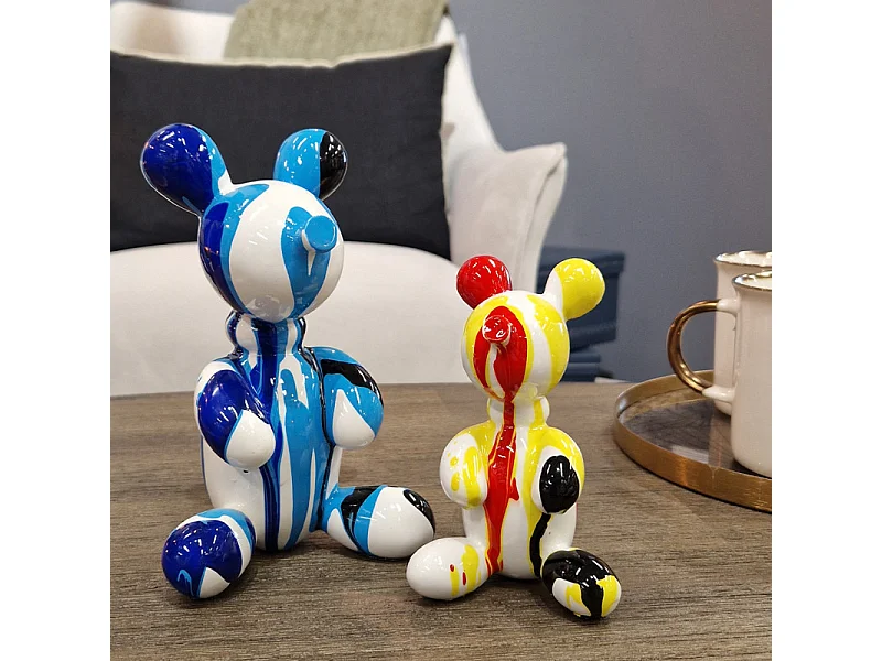 Statuette nounours balloon blanc noir et bleu H17 cm - LOTSO DRIPS 01