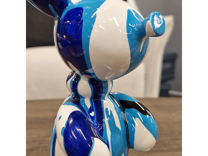 Statuette nounours balloon blanc noir et bleu H17 cm - LOTSO DRIPS 01