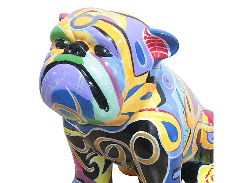 Statue chien bulldog avec tags abstraits multicolores H43 cm - TAZ
