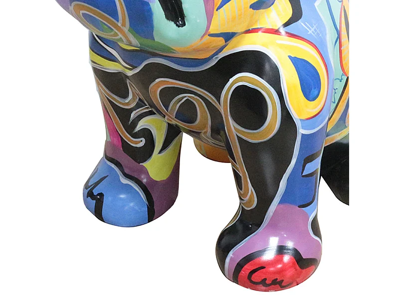 Statue chien bulldog avec tags abstraits multicolores H43 cm - TAZ
