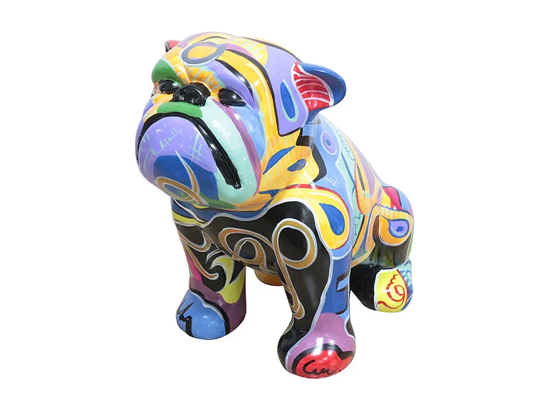Statue chien bulldog avec tags abstraits multicolores H43 cm - TAZ