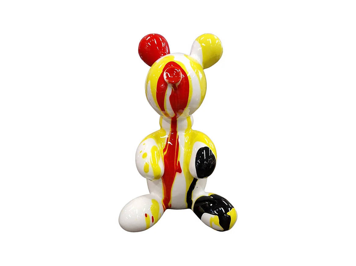 Statuette nounours balloon blanc rouge jaune H13 cm - LOTSO DRIPS 02