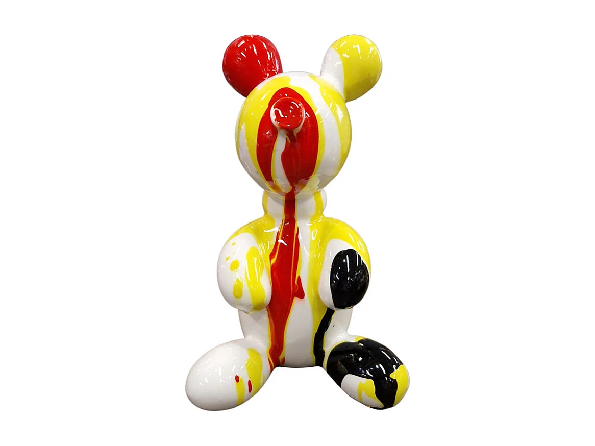 Statuette nounours balloon blanc rouge jaune H13 cm - LOTSO DRIPS 02