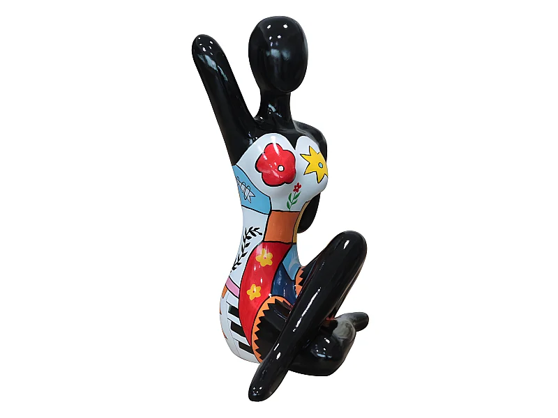 Statue femme assise avec dessins multicolores H54 cm - DAMA DRAW