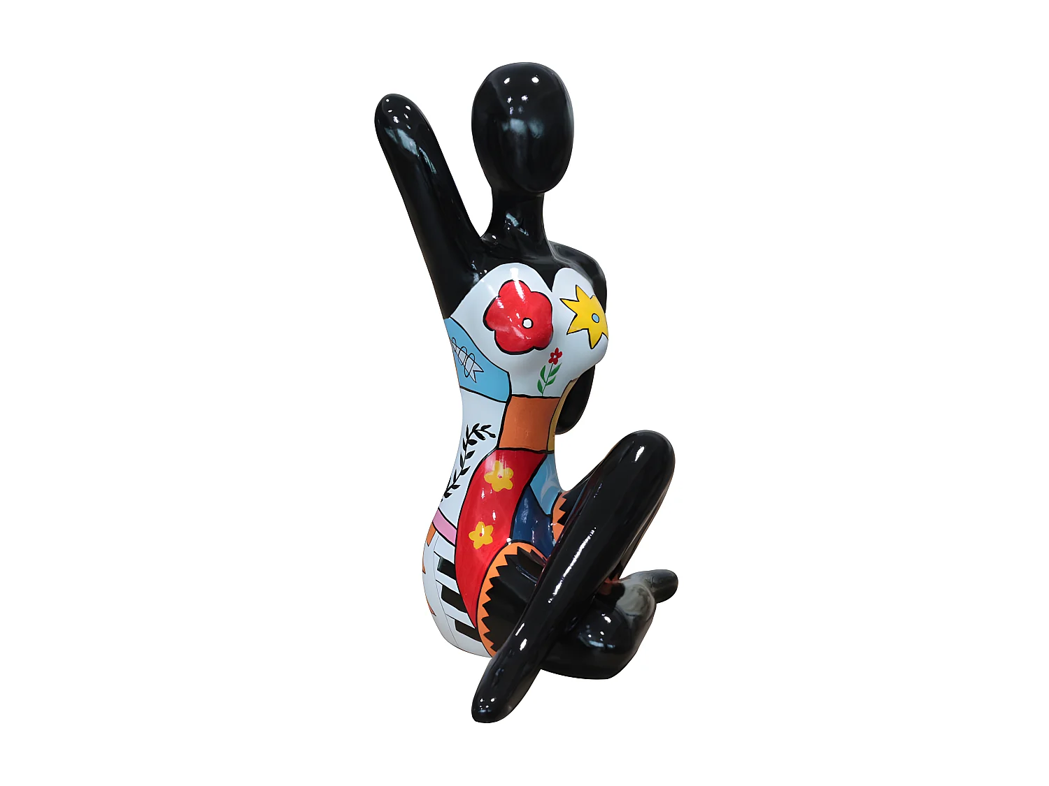 Statue femme assise avec dessins multicolores H54 cm - DAMA DRAW