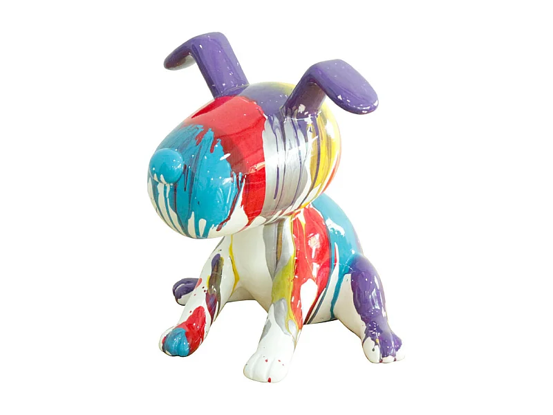Statue chien assis avec coulures multicolores H25 cm - SNOOP DRIPS
