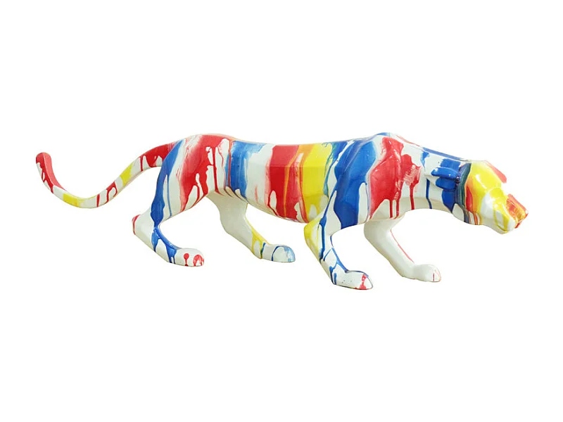 Statue panthère avec coulures peintures multicolores L85 cm - BAGHEERA