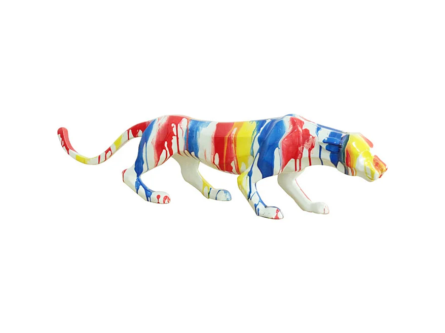 Statue panthère avec coulures peintures multicolores L85 cm - BAGHEERA