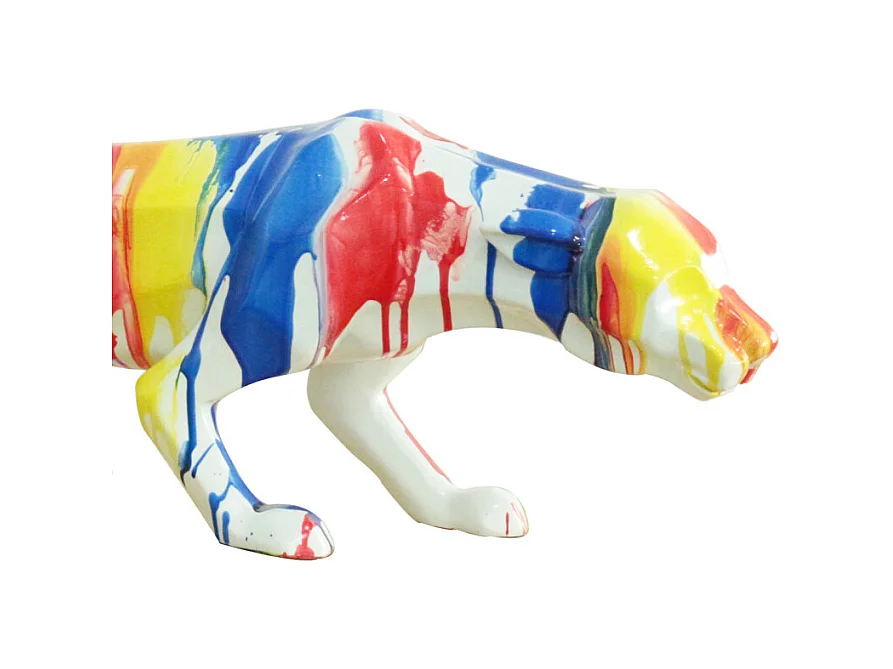 Statue panthère avec coulures peintures multicolores L85 cm - BAGHEERA