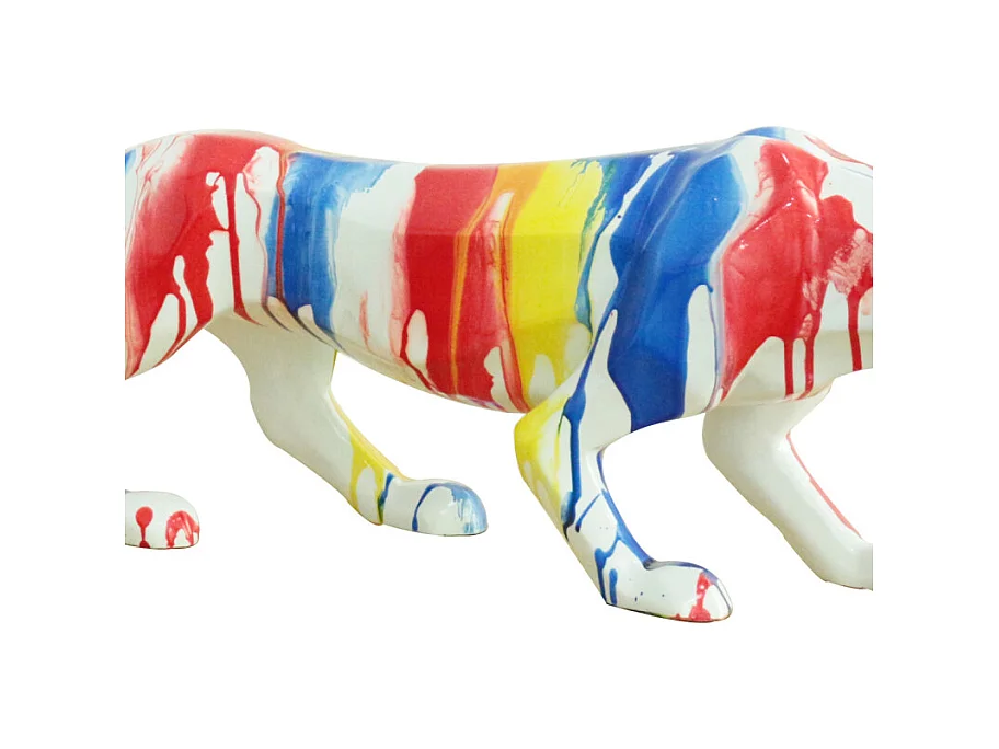 Statue panthère avec coulures peintures multicolores L85 cm - BAGHEERA