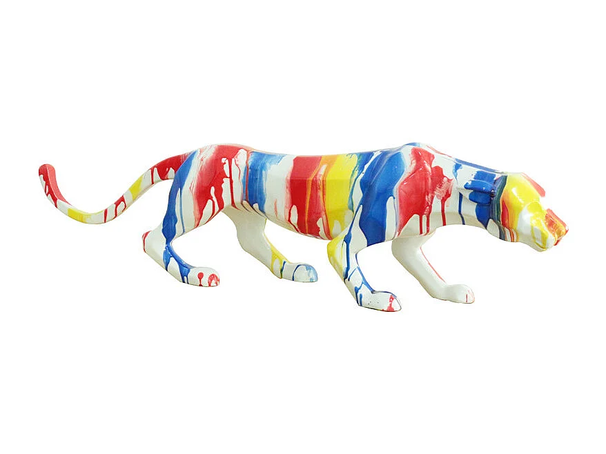Statue panthère avec coulures peintures multicolores L85 cm - BAGHEERA