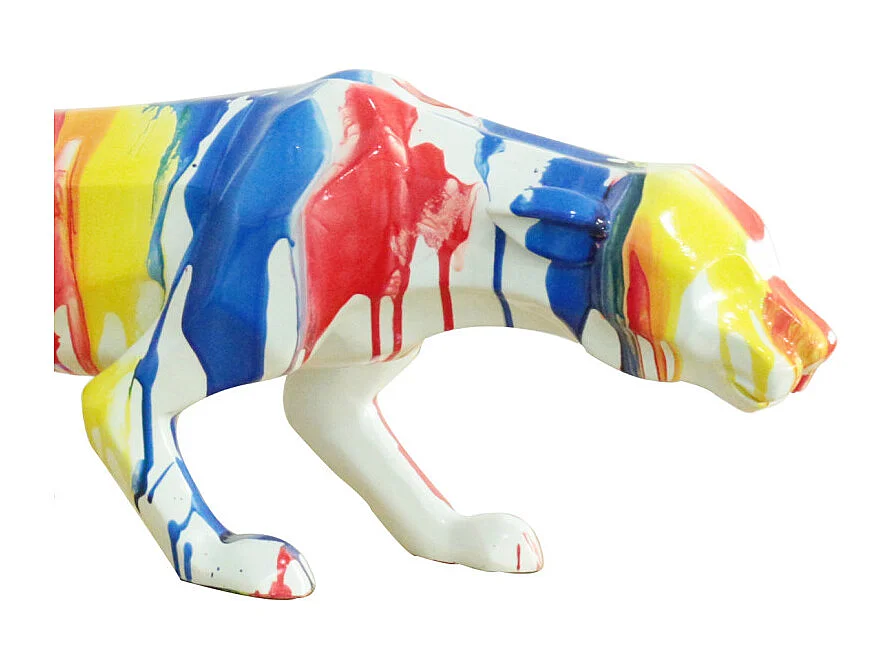 Statue panthère avec coulures peintures multicolores L85 cm - BAGHEERA
