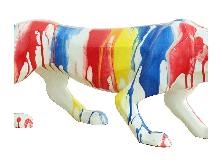 Statue panthère avec coulures peintures multicolores L85 cm - BAGHEERA