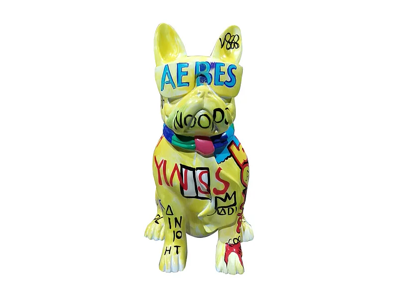 Statue chien bulldog assis avec graffiti multicolores H37 cm - KARL 02