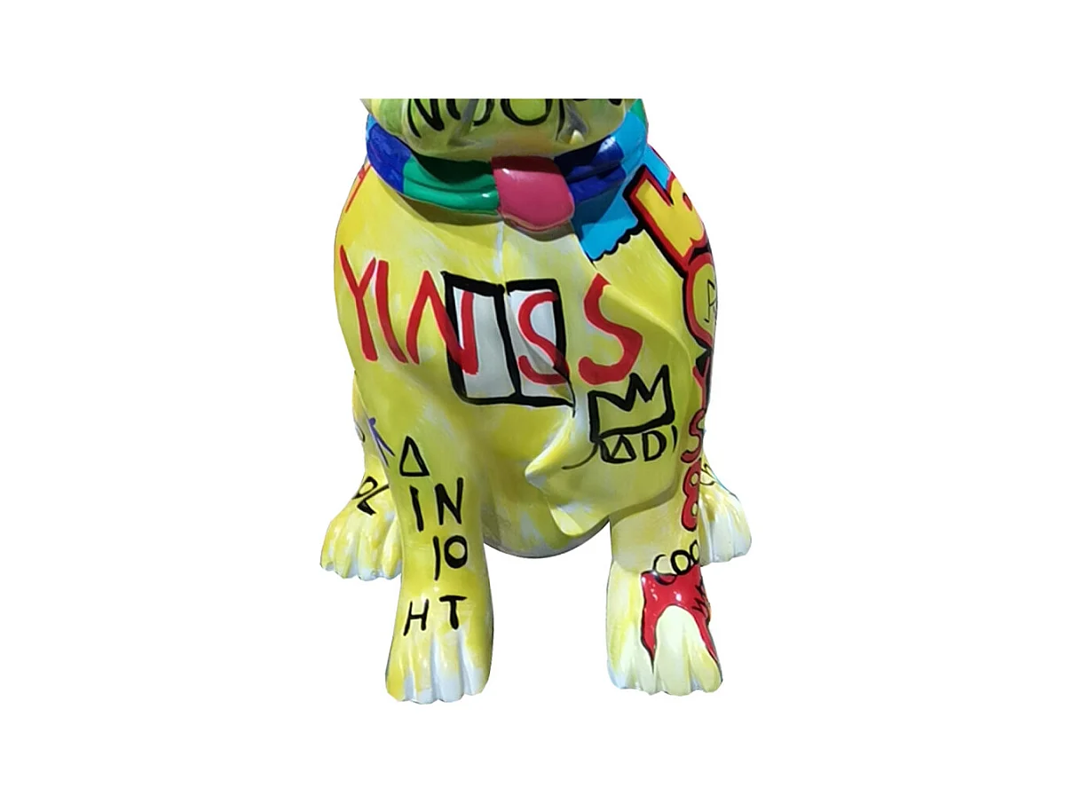 Statue chien bulldog assis avec graffiti multicolores H37 cm - KARL 02