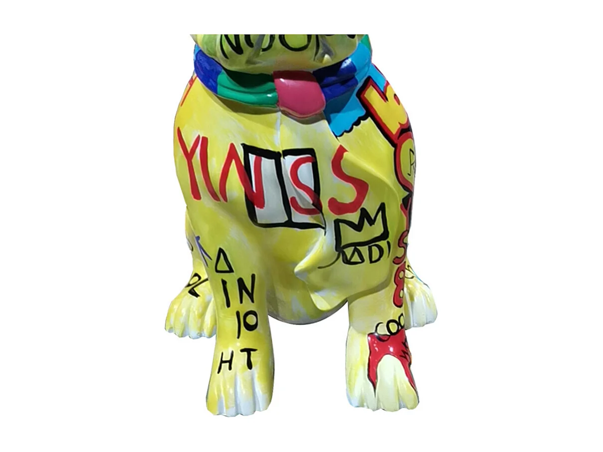 Statue chien bulldog assis avec graffiti multicolores H37 cm - KARL 02