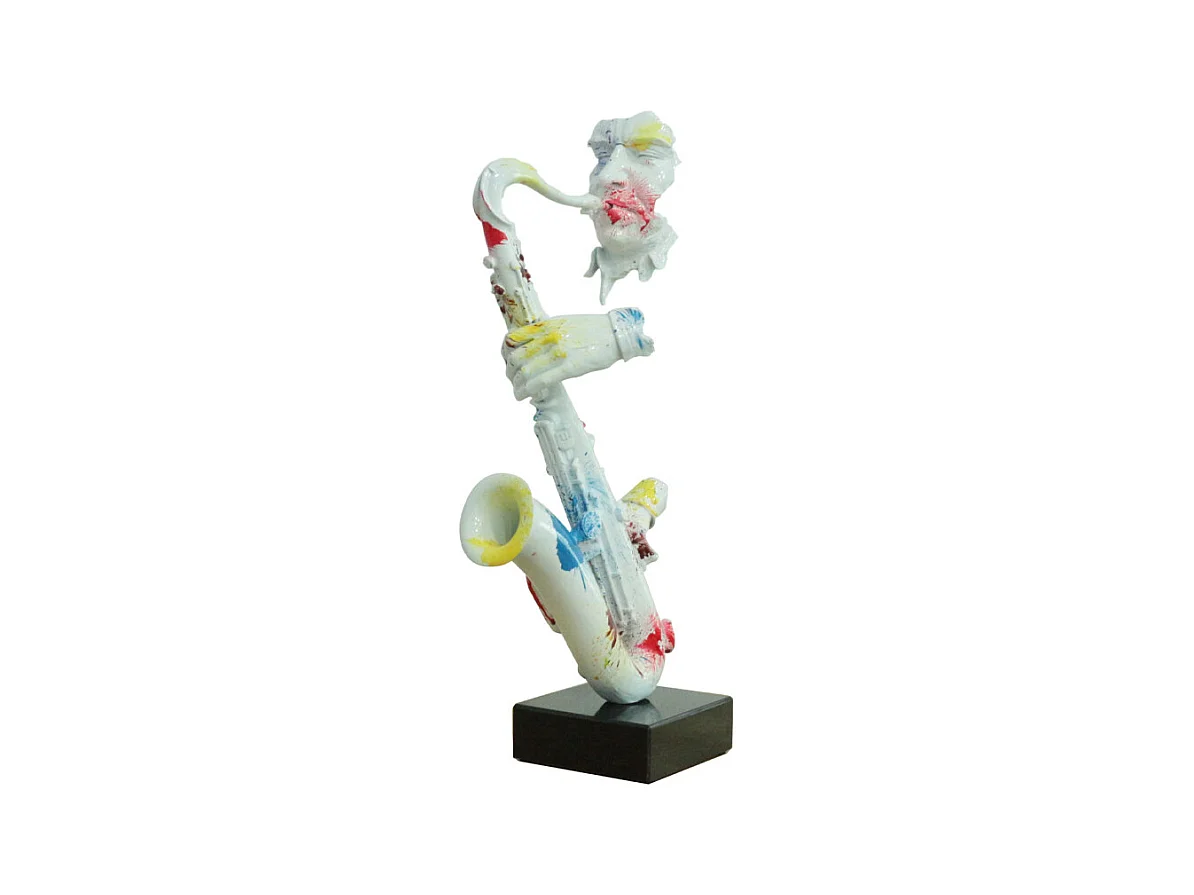 Statue saxophoniste avec saxophone blanc et multicolore H62 cm - SONG