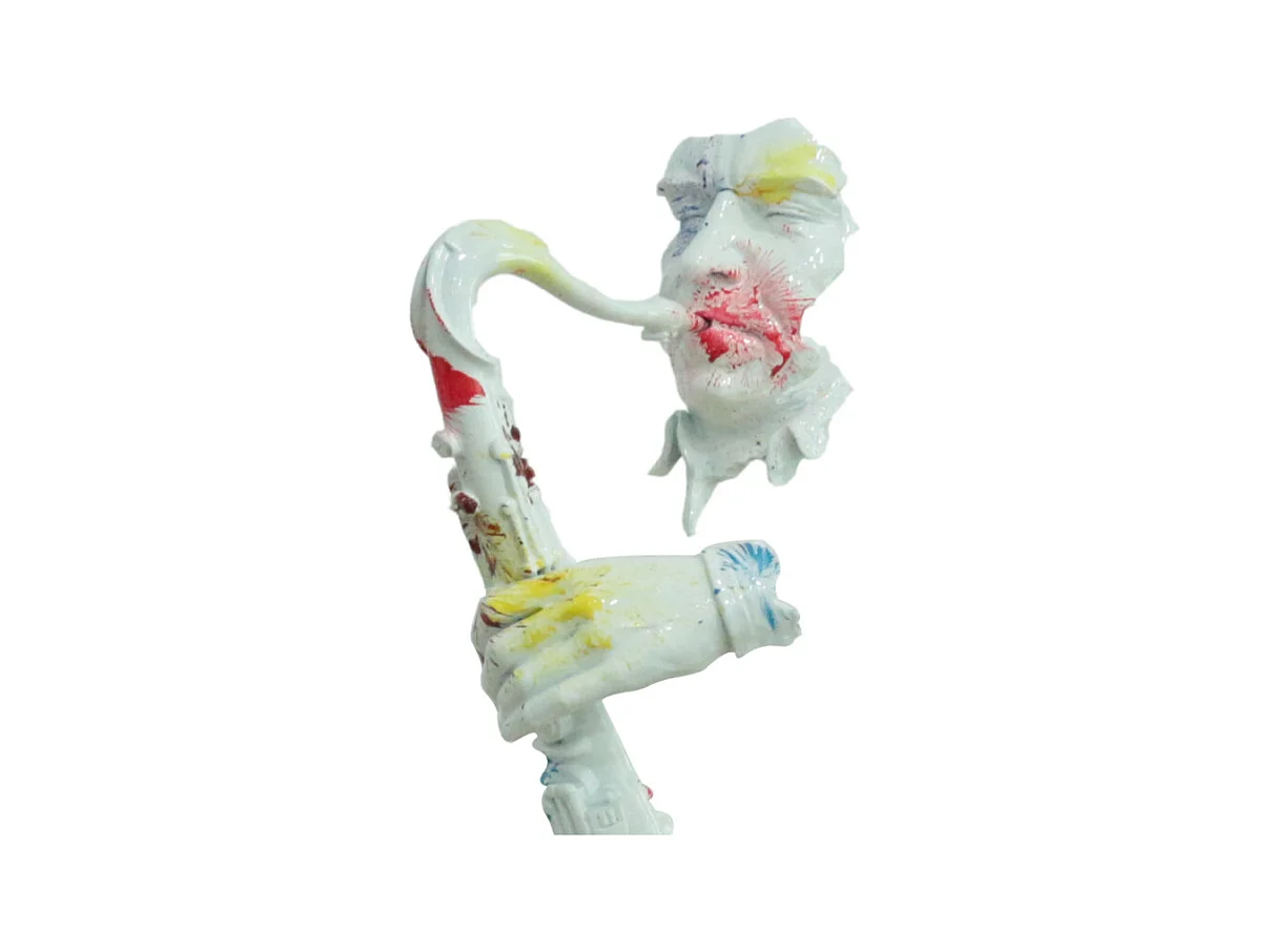 Statue saxophoniste avec saxophone blanc et multicolore H62 cm - SONG