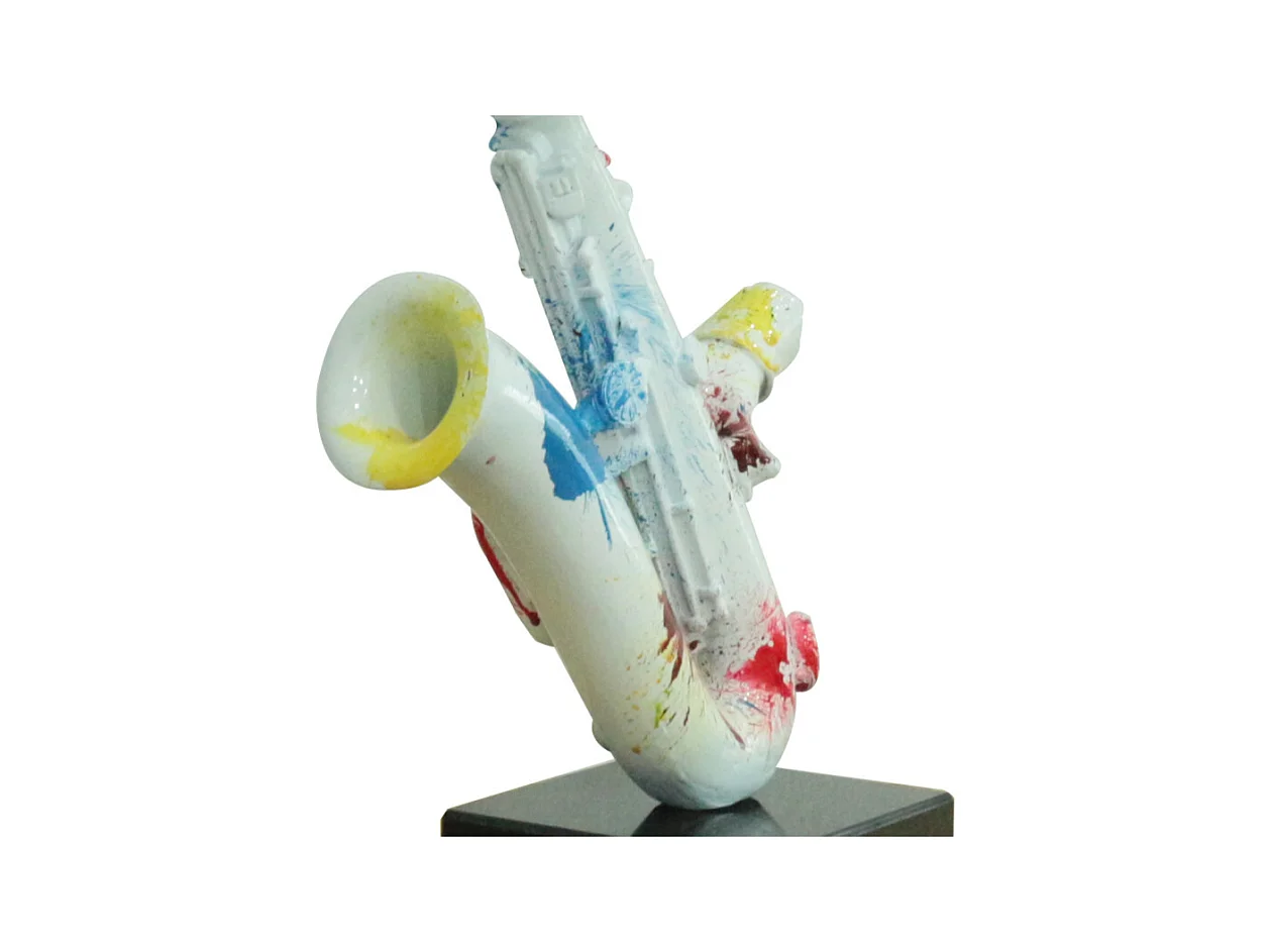 Statue saxophoniste avec saxophone blanc et multicolore H62 cm - SONG