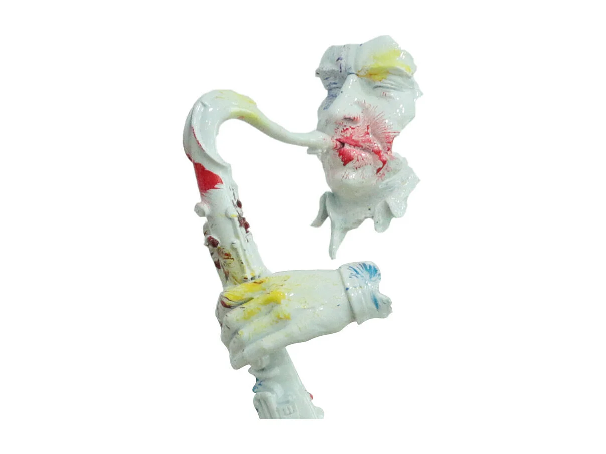 Statue saxophoniste avec saxophone blanc et multicolore H62 cm - SONG