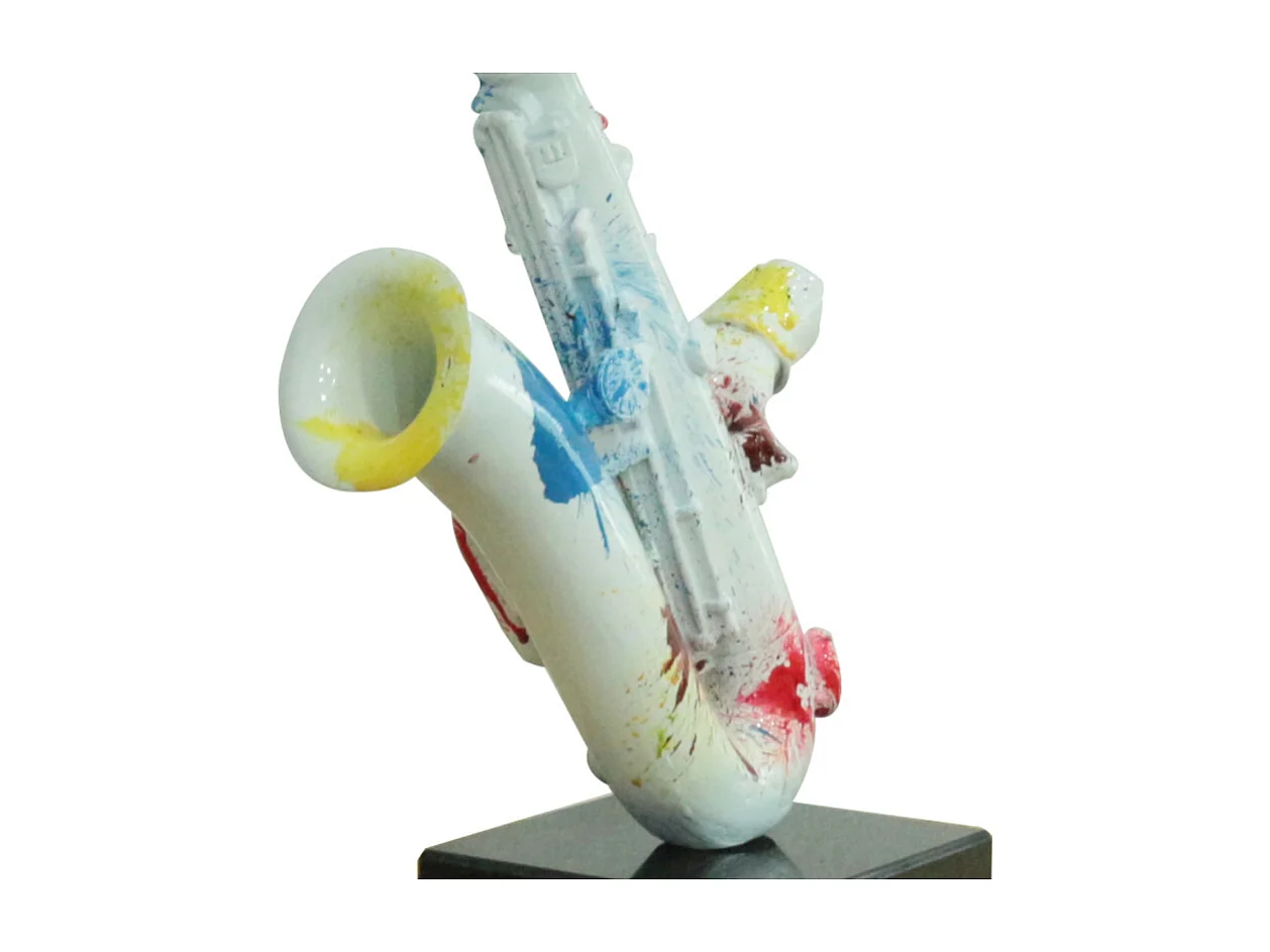 Statue saxophoniste avec saxophone blanc et multicolore H62 cm - SONG