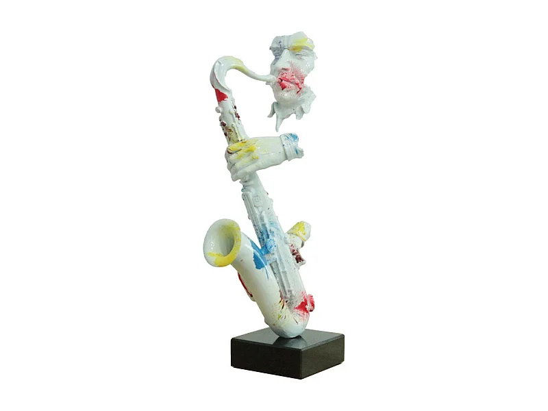Statue saxophoniste avec saxophone blanc et multicolore H62 cm - SONG