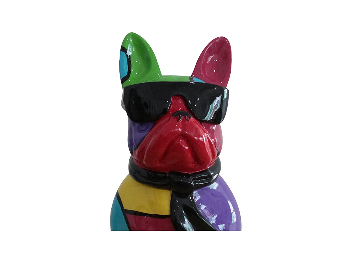 Statue chien bulldog assis noir et multicolore H37 cm - KARL 01