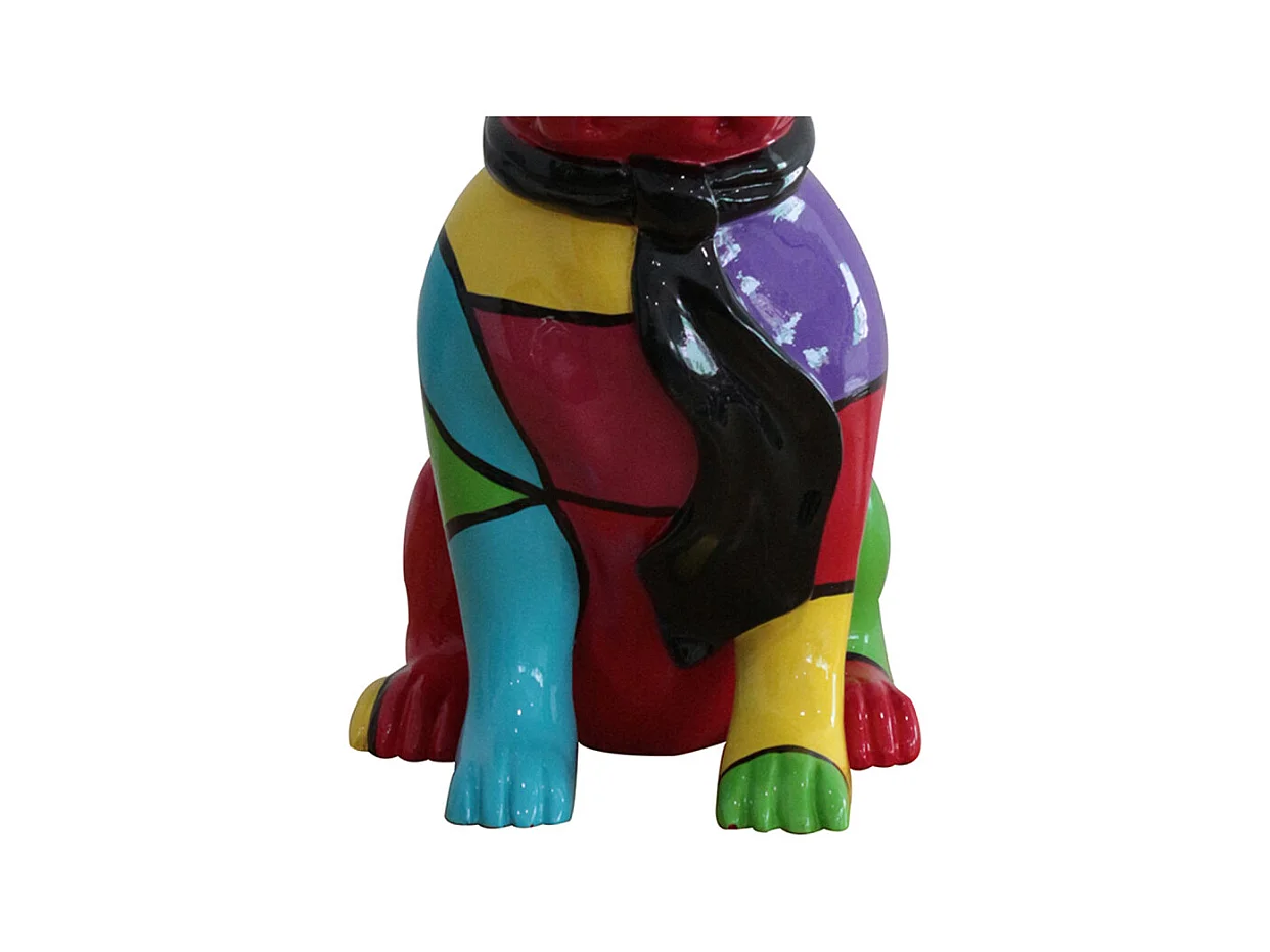 Statue chien bulldog assis noir et multicolore H37 cm - KARL 01