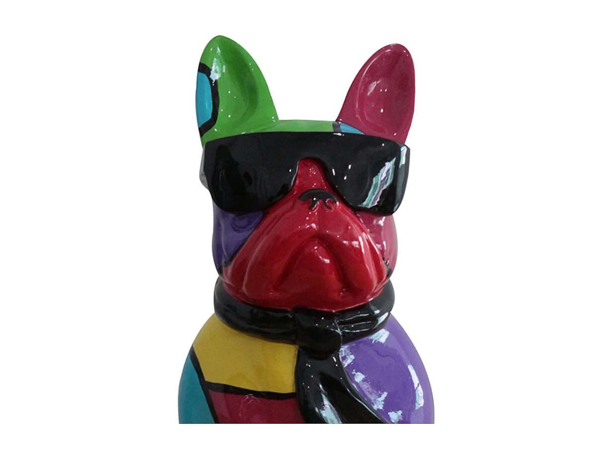 Statue chien bulldog assis noir et multicolore H37 cm - KARL 01