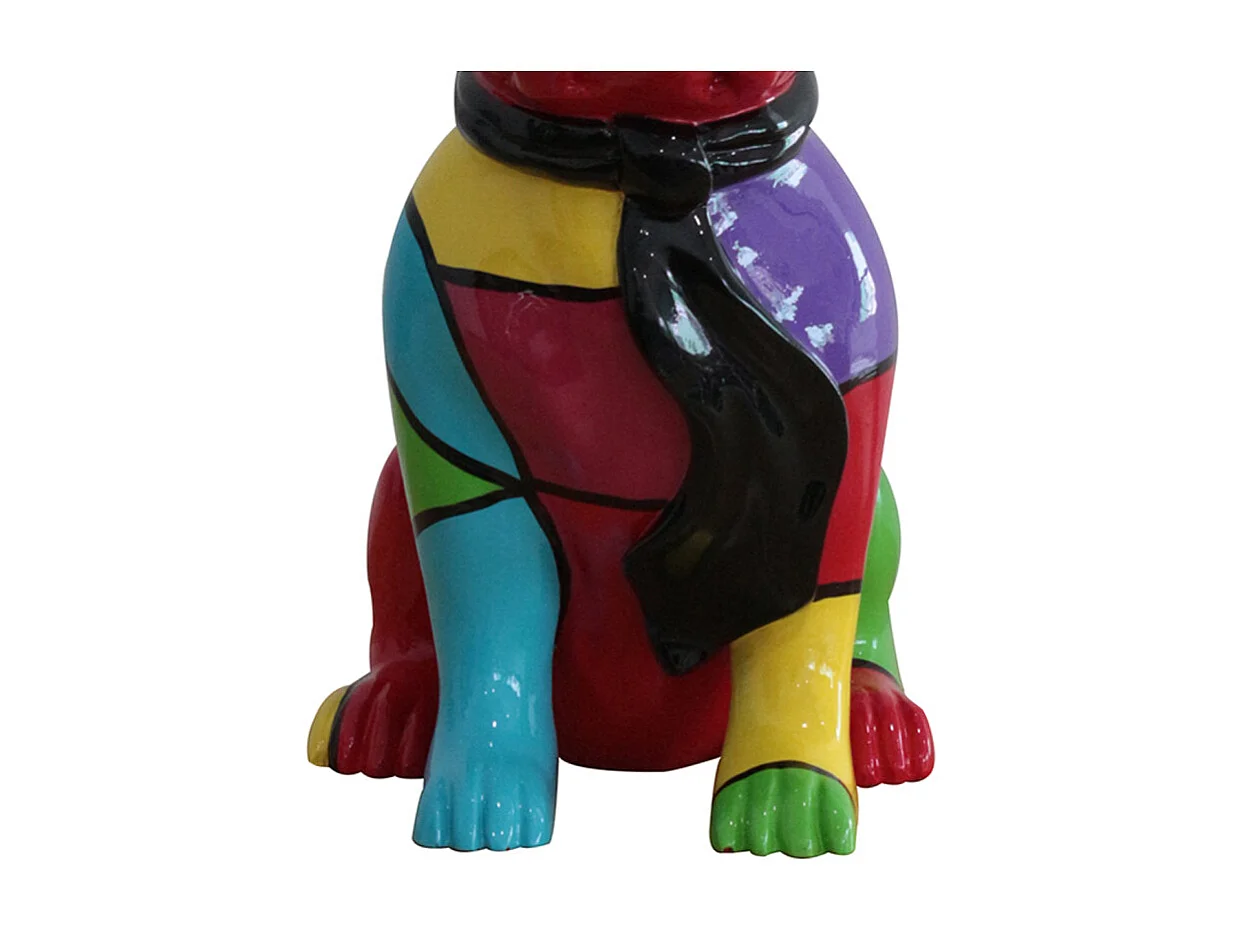 Statue chien bulldog assis noir et multicolore H37 cm - KARL 01
