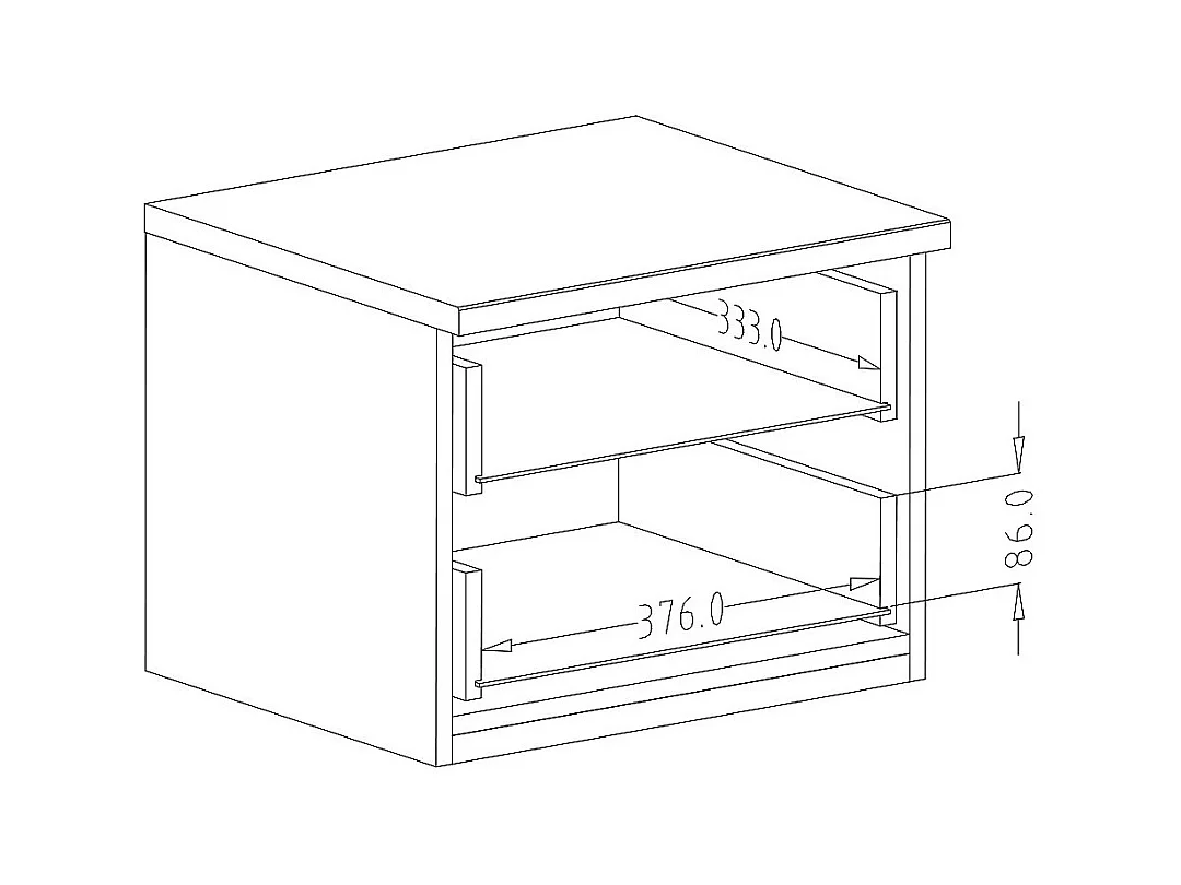 Table de chevet deux tiroirs, collection FOX. Coloris chêne clair et noir.