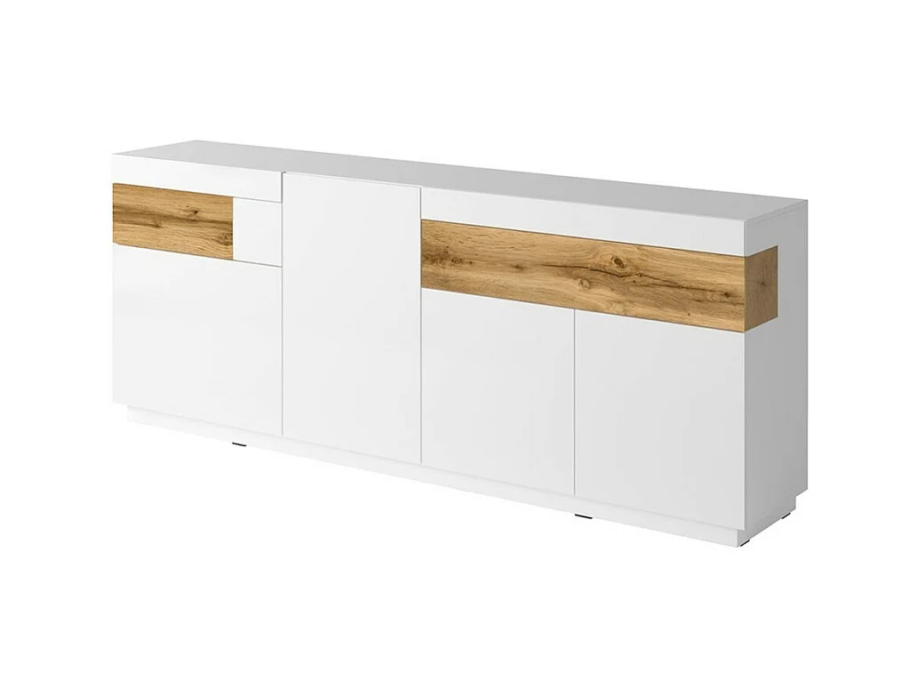 Buffet 3 portes 2 tiroirs KILES – Blanc et chêne – Design moderne spacieux