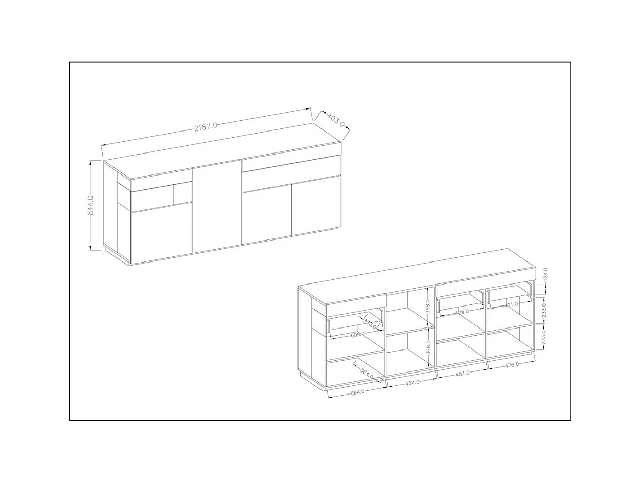 Buffet 3 portes 2 tiroirs KILES – Blanc et chêne – Design moderne spacieux