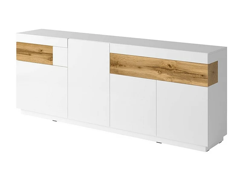 Buffet 3 portes 2 tiroirs KILES – Blanc et chêne – Design moderne spacieux