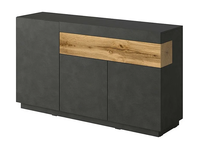 Buffet, dressoir, sideboard KILES met drie deuren en een lade. Kleur antracietgrijs en eiken. Design stijl.