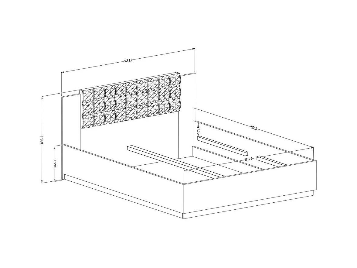 Cama de adulto 160x200 cor carvalho escuro e preto coleção FOX.
