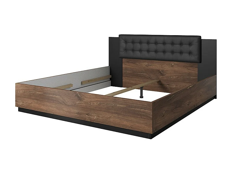Volwassen bed 160x200 - Donkereiken en zwart - Collectie FOX - Lattenbodem inbegrepen
