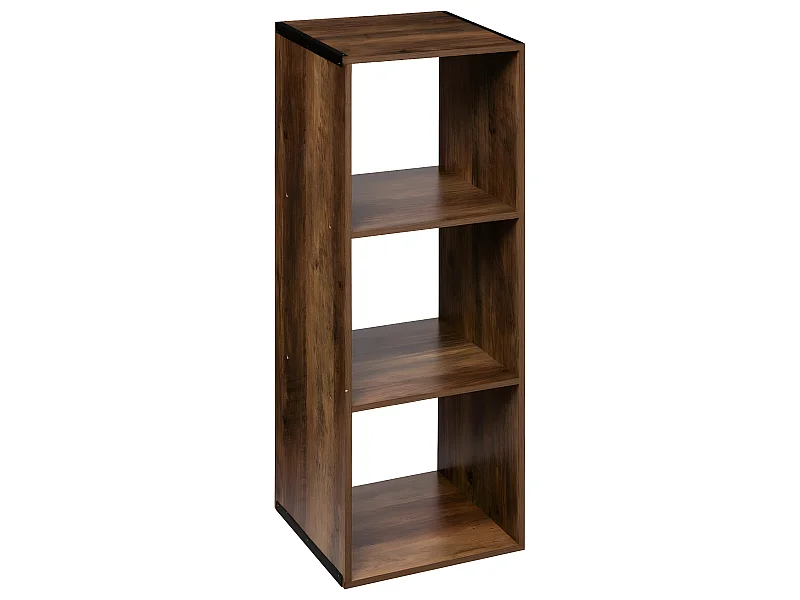 Meuble Étagère 3 cases de rangement effet bois foncé style Industriel H 100.5 cm